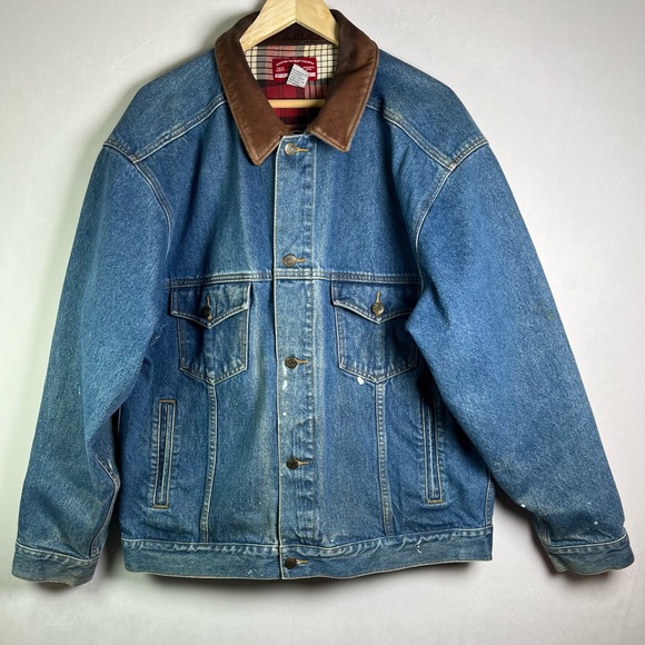 Marlboro Country Store Other - Vintage Marlboro Men’s Denim Jacket XL Leather Collar Rare 90s Western Workwear
